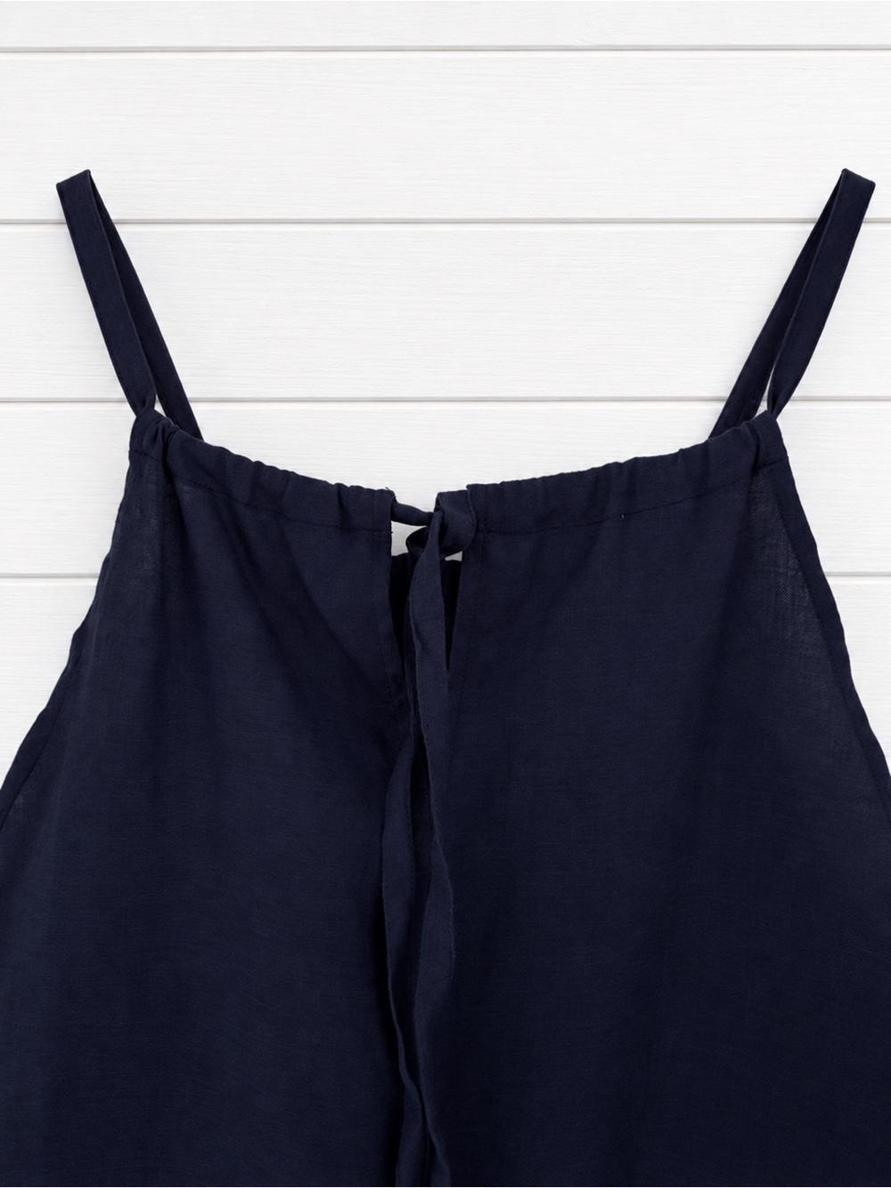 Womens S Navy Linen Halter Sleeveless Midi Dress Tie Back with Belt and Pockets - Picture 4 of 10